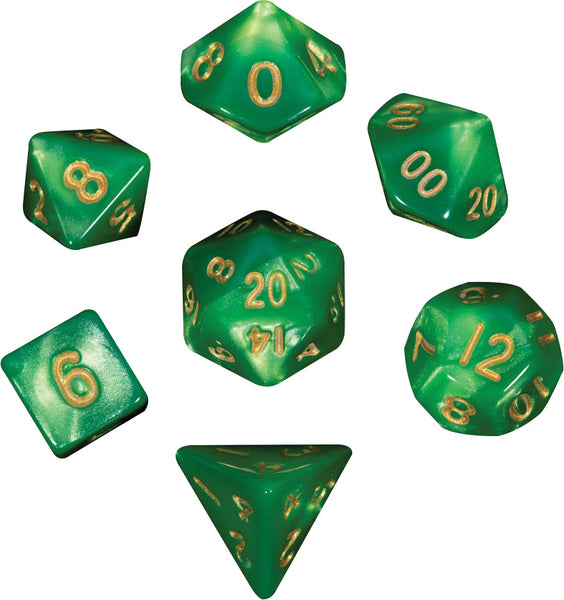 7-Die Set: 10mm (mini) Green/Light Green with Gold Numbers