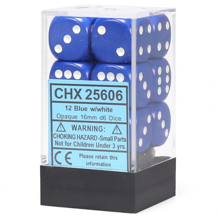 16mm d6 Opaque: Blue/white Dice Set