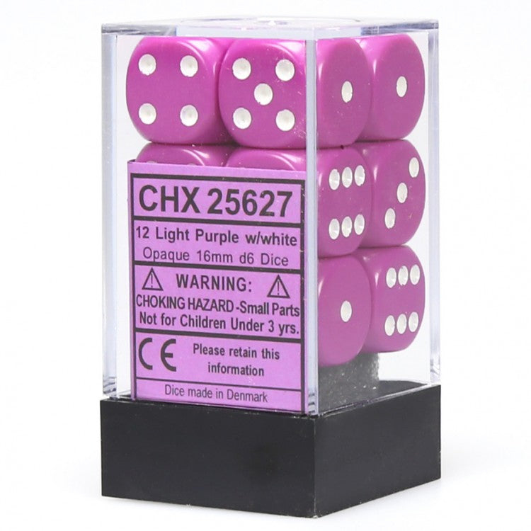 16mm d6 Opaque: Lt Purple/white Dice Set