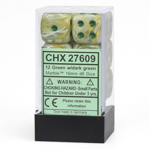 Marble 16mm d6 Green/Dark Green Dice Block (12 dice)