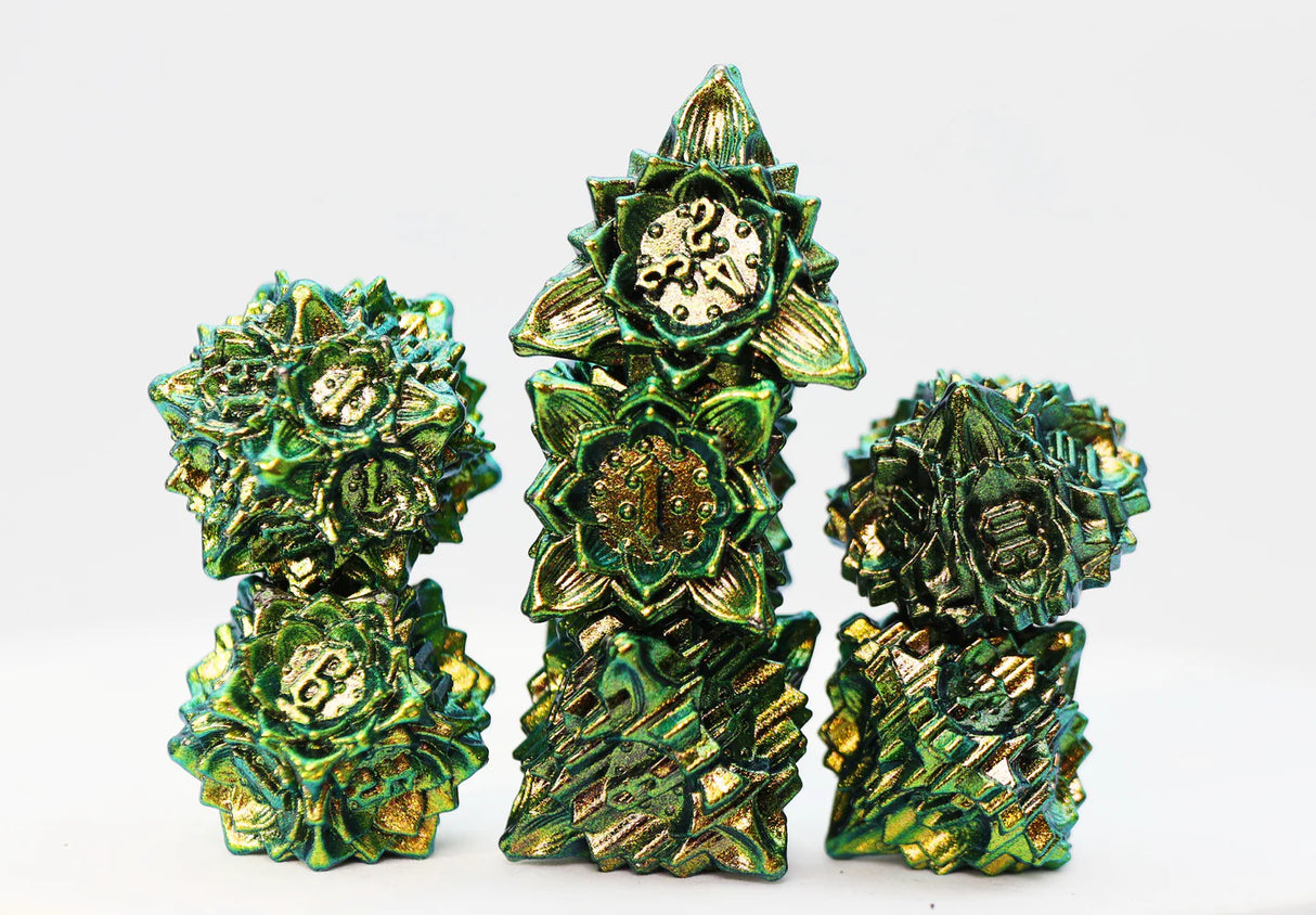 Floral Starburst:  Frosted Undergrowth  Metal RPG Dice Set