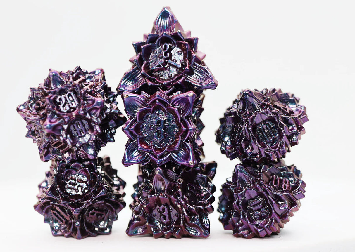 Floral Starburst: Burnt  Nightshade - Metal  RPG Dice Set