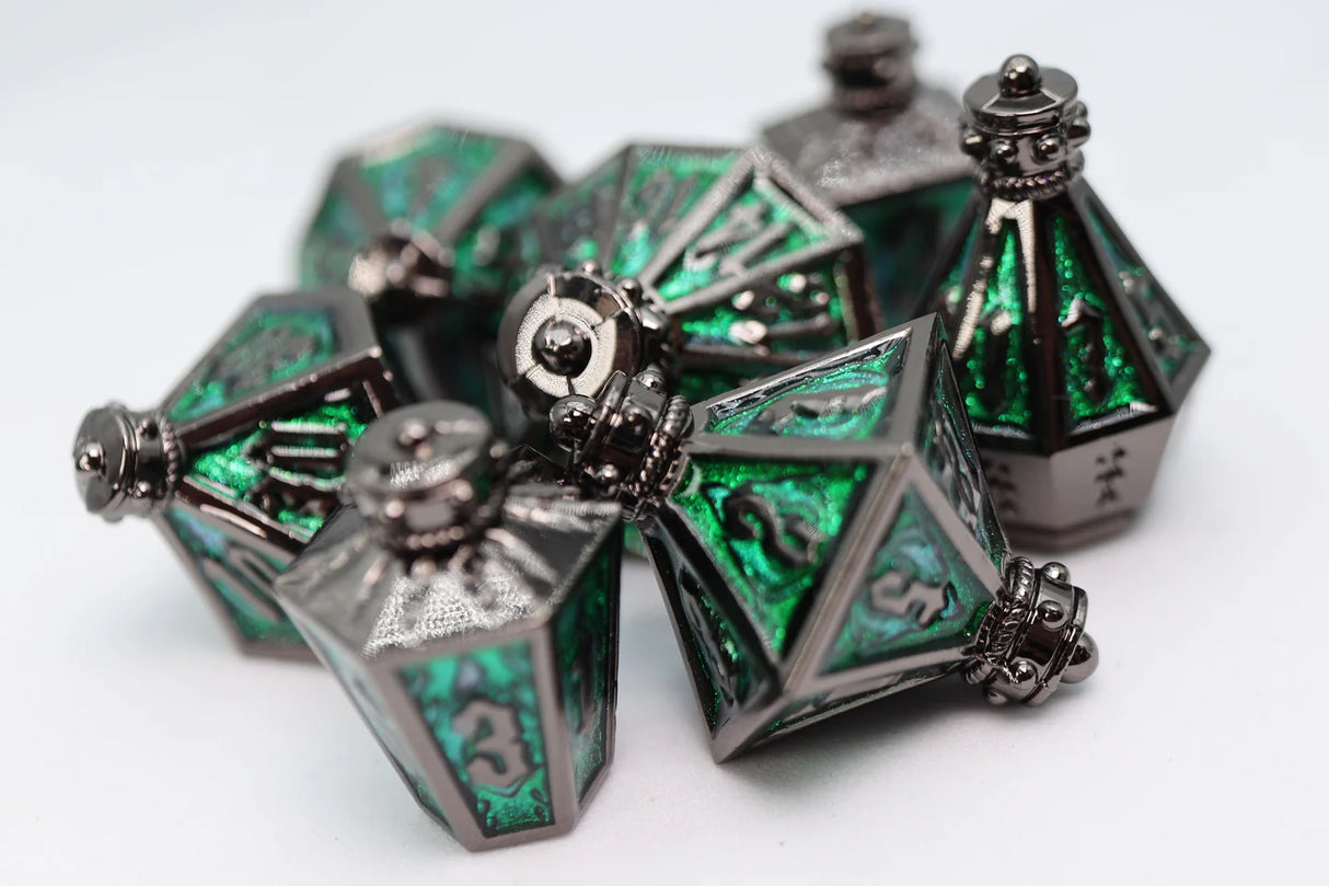 Moonlit Lantern:  Midnight Acidfire  Metal RPG Dice Set