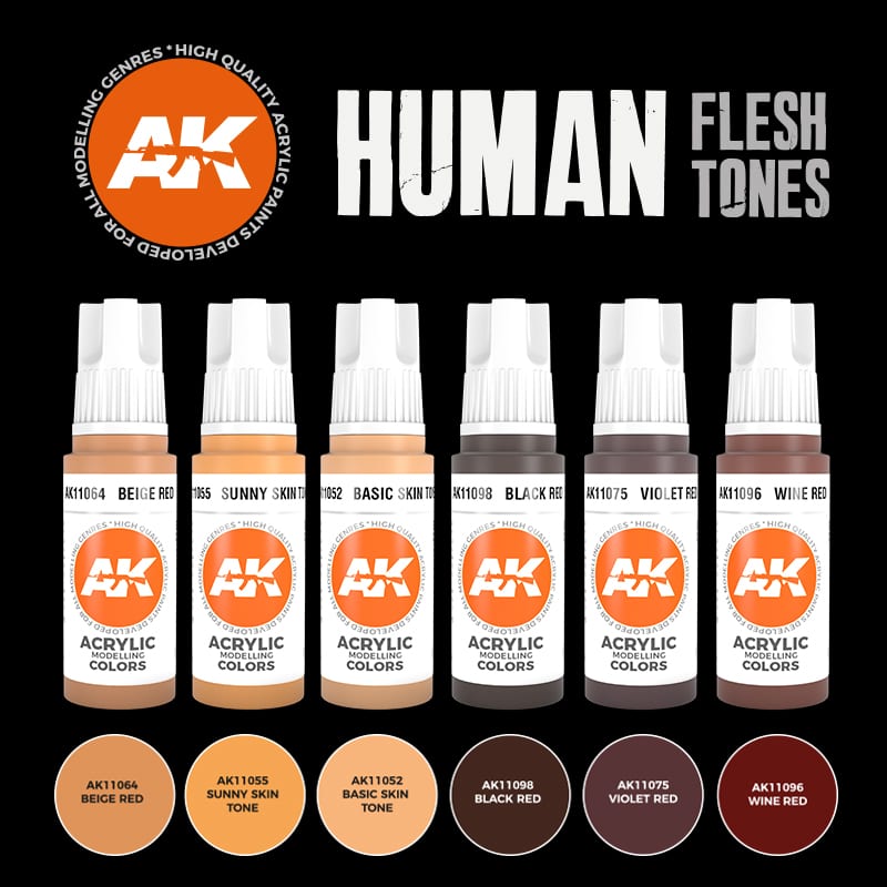 Human Flesh Tones 3G Acrylic Paint Set (6 Colors) 17ml Bottles