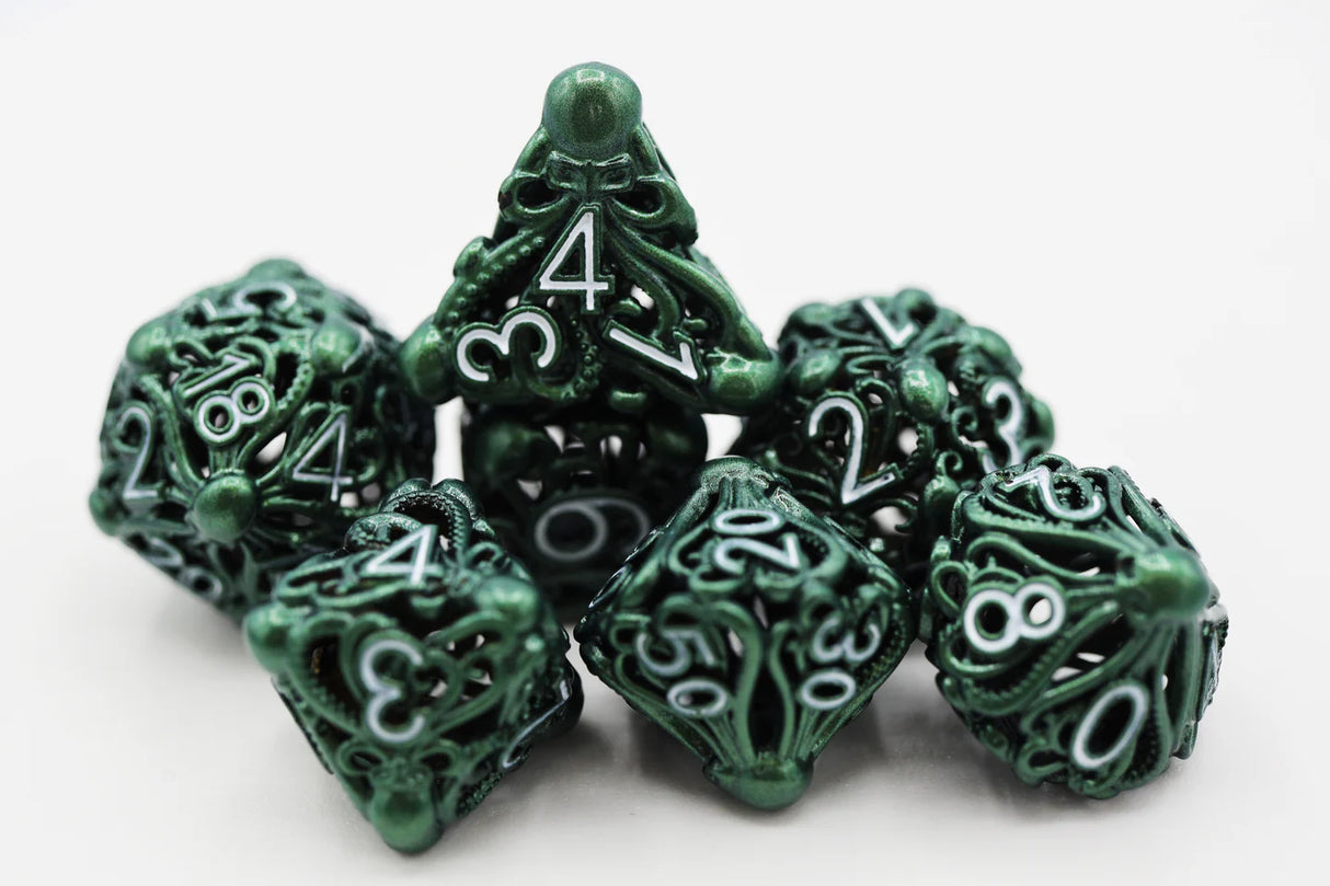 Mind Eater: Green  Hollow Metal RPG Dice  Set