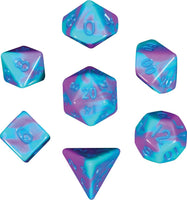 Mini Polyhedral Dice Set: Purple/Teal with Blue Numbers