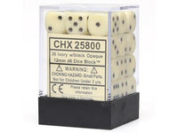 Opaque Ivory & Black 12mm D6 Dice 36 Ct