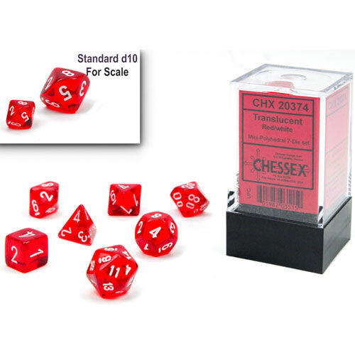 Chessex Mini Dice Set: Translucent - Red w/ White (7)