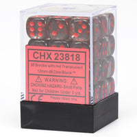 Translucent Smoke/red 12mm d6 Dice Block (36 Dice)