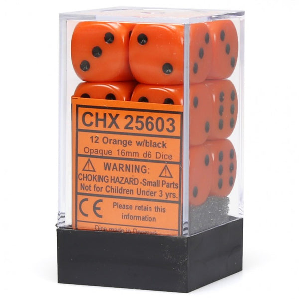 16mm d6 Opaque: Orange/black Dice Set