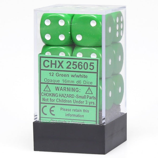 16mm d6 Opaque: Green/white Dice Set