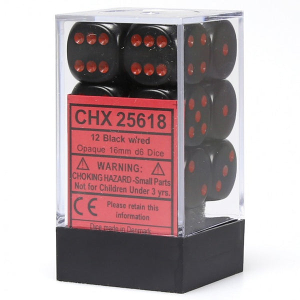 16mm d6 Opaque: Black/red Dice Set