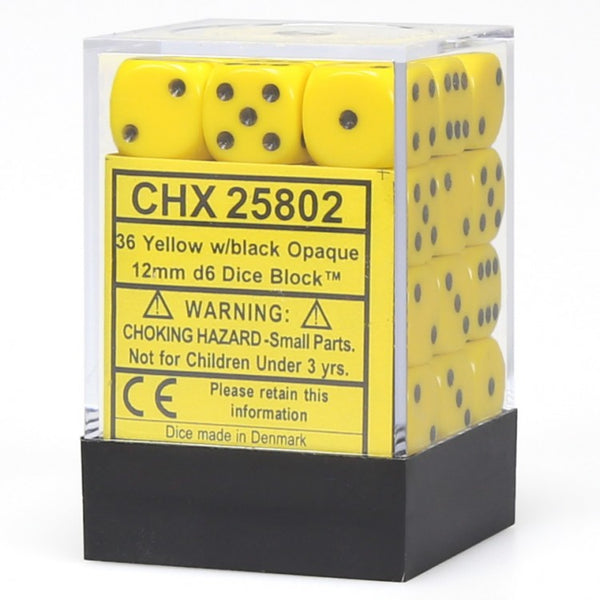 Opaque Yellow & Black 12mm D6 Dice 36 Ct