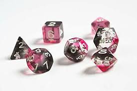 RPG Dice Set (7): Pink, Clear, Black Resin