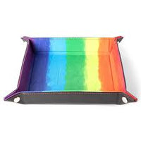Dice Tray: Velvet Folding Tray w/ Leather 10" x 10" Watercolor Rainbow
