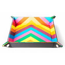 Dice Tray: Velvet Folding Tray w/ Leather 10" x 10" Rainbow
