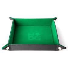 Dice Tray: Velvet Folding Tray w/ Leather 10" x 10" Green