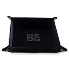 Dice Tray: Velvet Folding Tray w/ Leather 10" x 10" Black