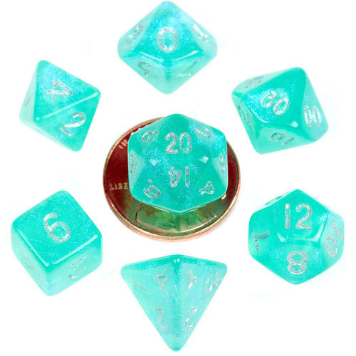 10mm Mini Polyhedral Dice set: Stardust Turquoise