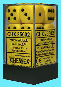 16mm d6 Opaque: Yellow/black Dice Set